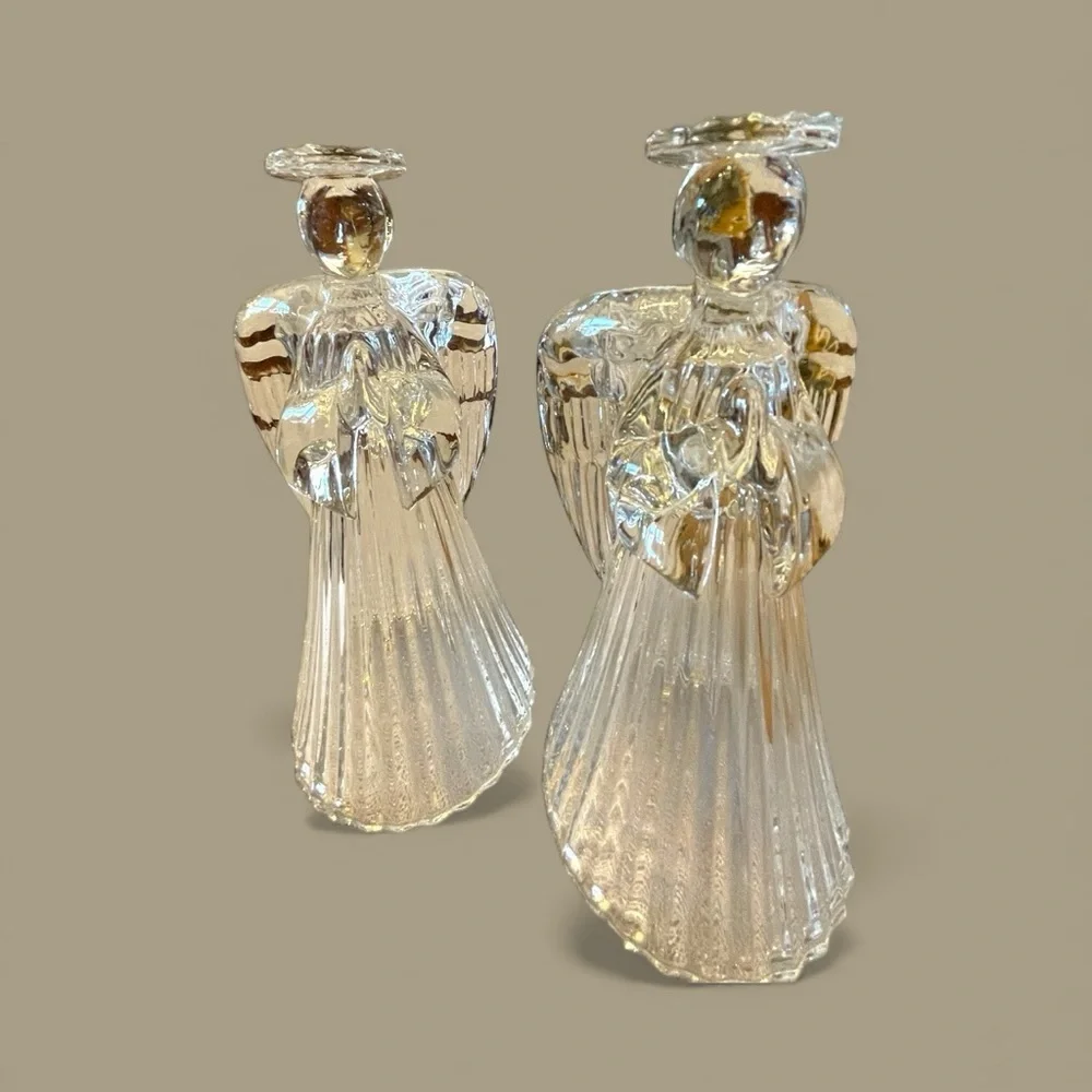 Set of 2 vintage crystal angels, candle holders, excellent condition